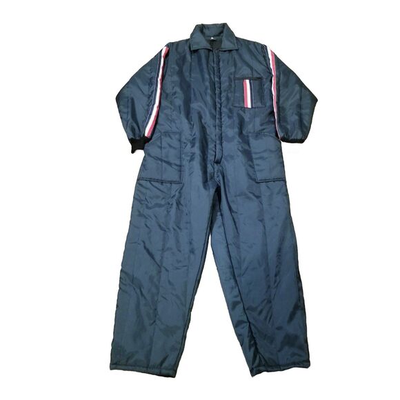 Unbranded Other - Vintage Snowsuit Size 2X Navy Blue Stripe USA Hooded Snow Ski Suit Bib One Piece